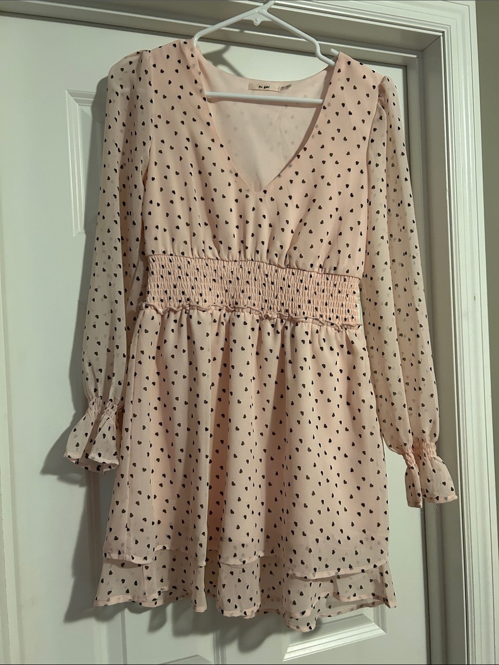 miami Blush Pink Heart-Print V-Neck Dress
